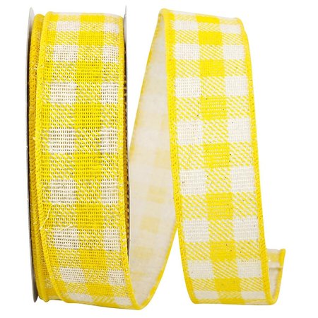 RELIANT RIBBON 10.5 in. 20 Yards Gingham Hopsack Twill Wired Edge Ribbon, Yellow 93639W-079-09H